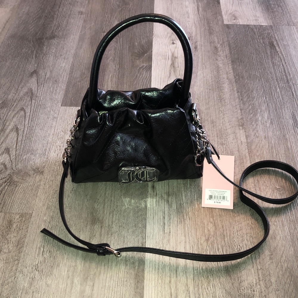 Juicy Couture Liquorice Soft Spoken Crinkly Faux Leather Crossbody Bag NWT